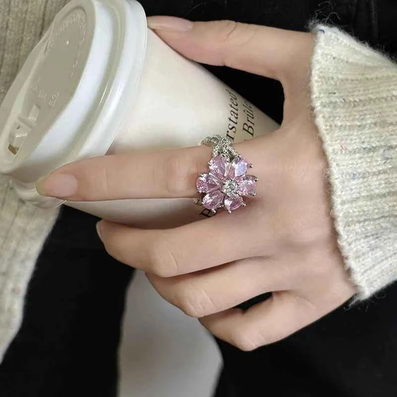 Women Sweet Romantic Zircon Flower Ring