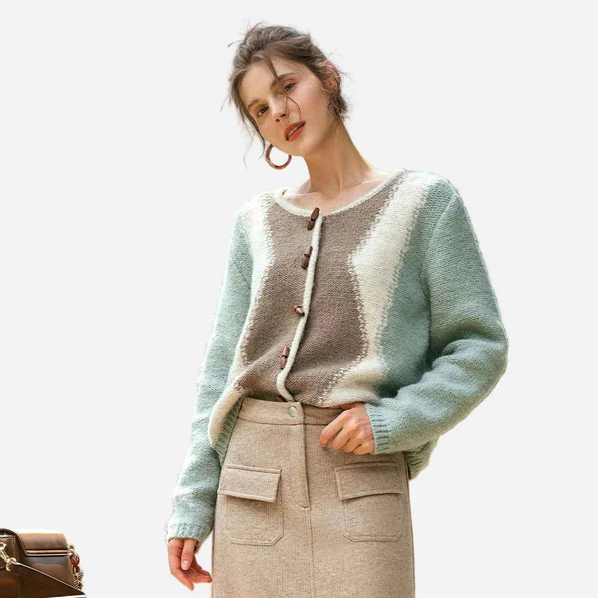 Geometric Knit Hip Hop Crewneck Cardigan