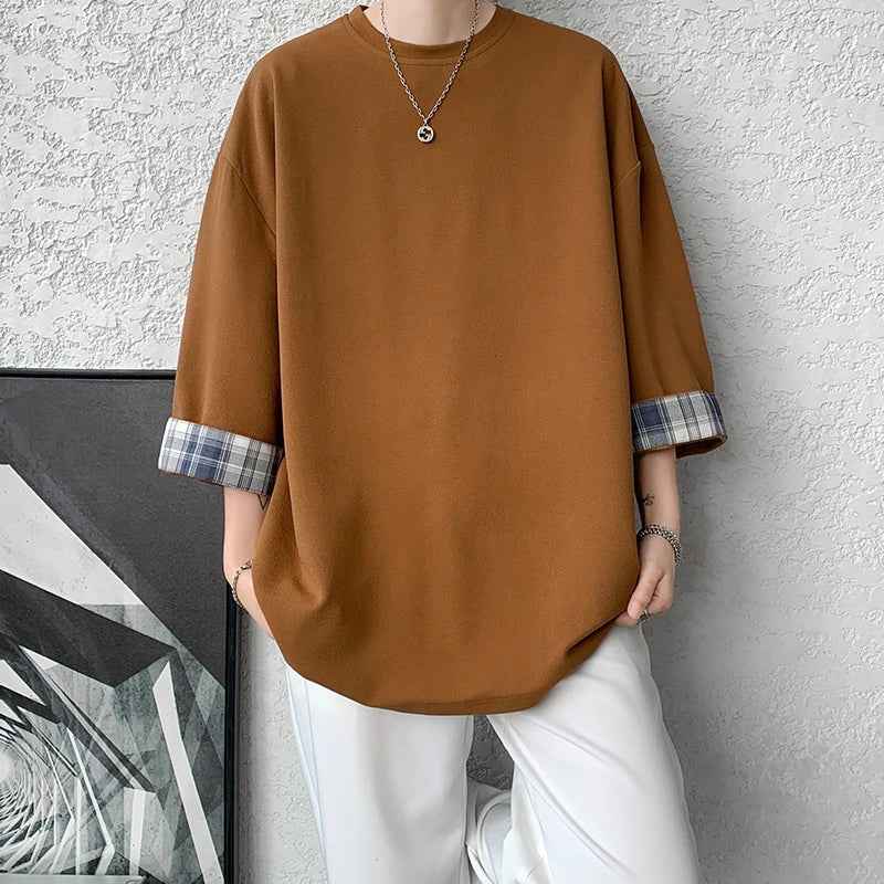Cool Oversized Plaid Korean Style T-Shirt