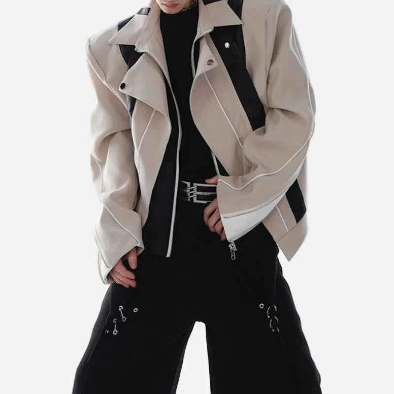 Streetwear Patchwork Contrast Color Zipper Jacket