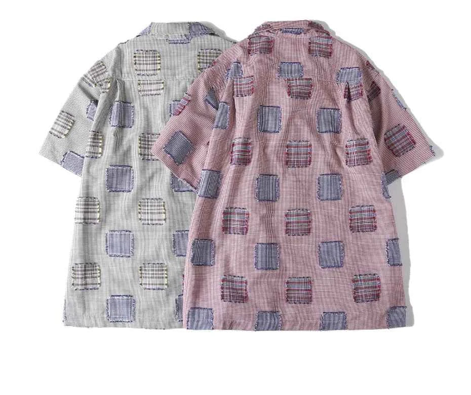 Sweet Oversized Effortless Plaid Patch Cotton Shirt