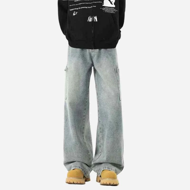 High-Quality Retro Wide Leg Denim Cargo Jeans
