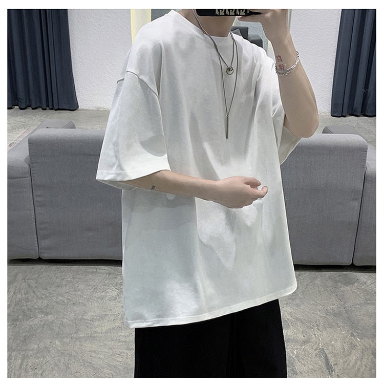Loose Round Neck Plain T-Shirt