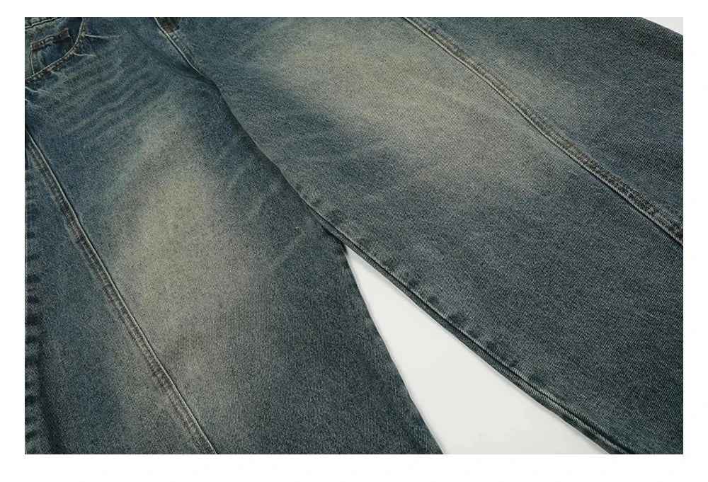 Streetwear Retro Washed Distressed Wide Leg Jeans