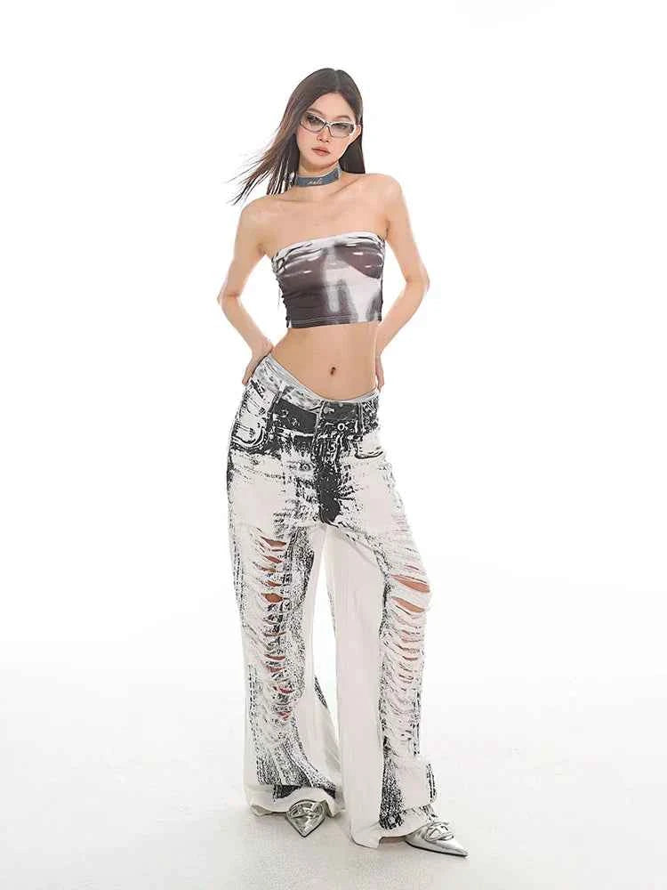 White Ripped Baggy Denim Jeans