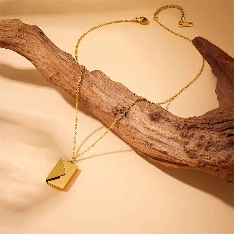 Gold Envelope Pendant Necklace