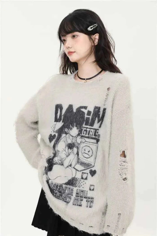 Japanese Gothic Vintage Ripped Sweater