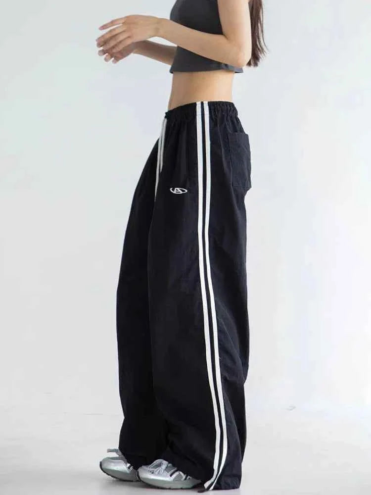 Women Casual Vintage Striped High Waist Sweatpants