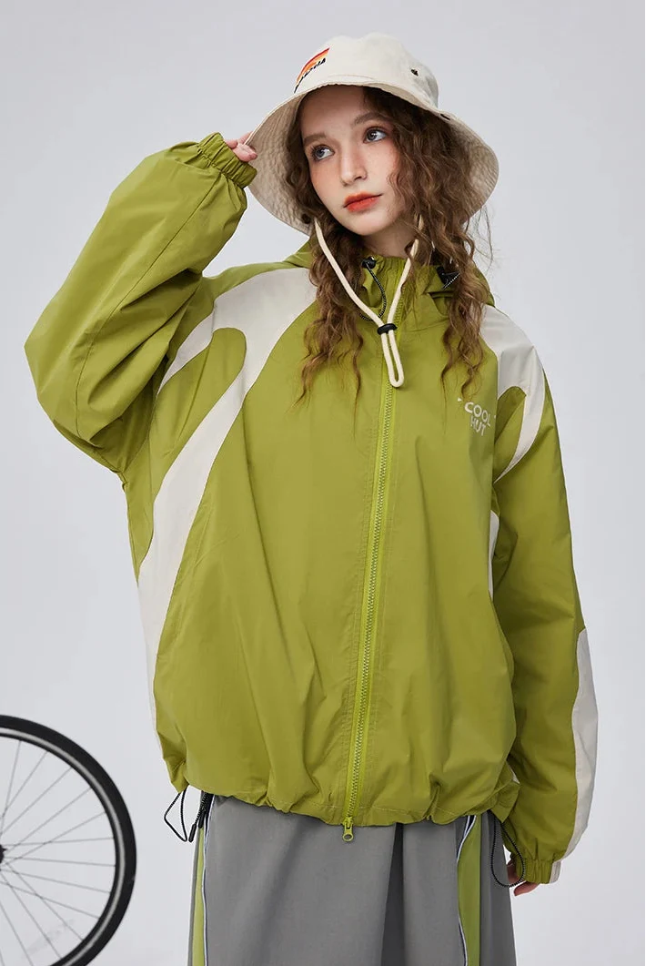 Autumn Contrast Color Hooded Windbreaker Jacket - Luxuryurbanwear
