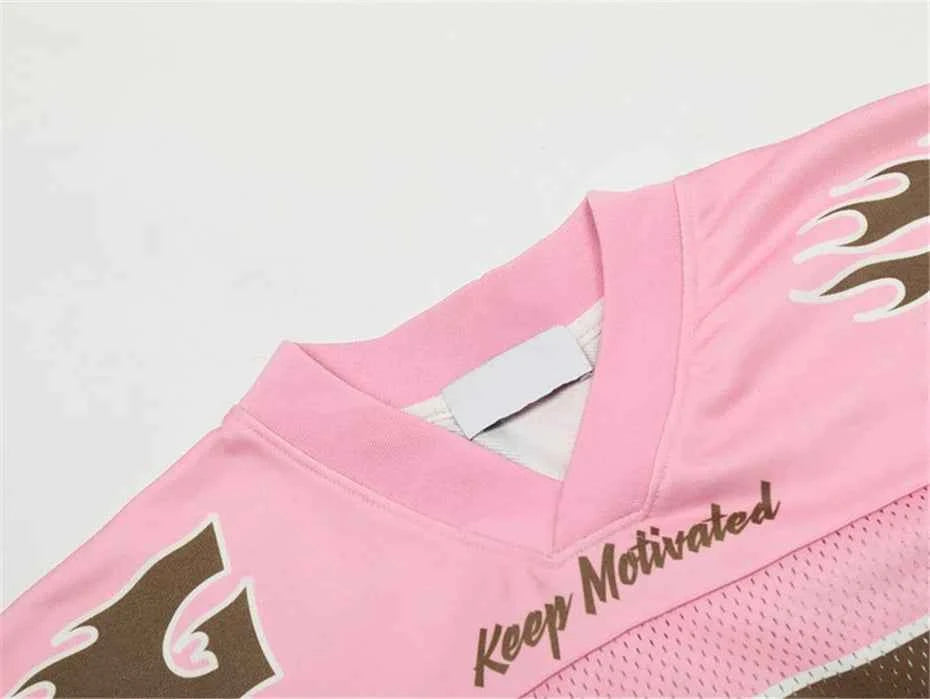Pink Y2K Mesh Oversized Flame Sports T-Shirt