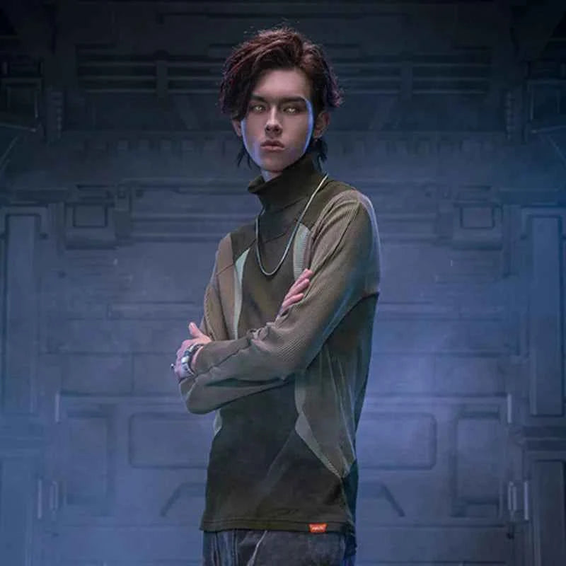 Slim Fit Punk Color Blocked Sweatshirt