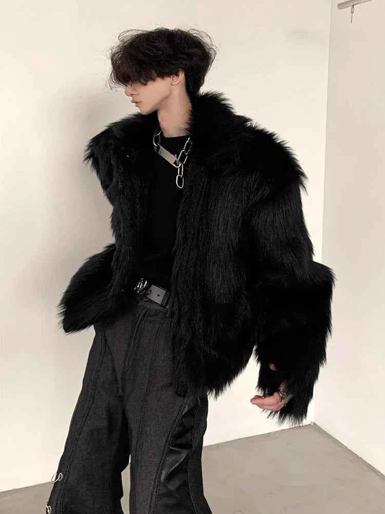 Streetwear Luxury Thick Black Faux Fur JAcket