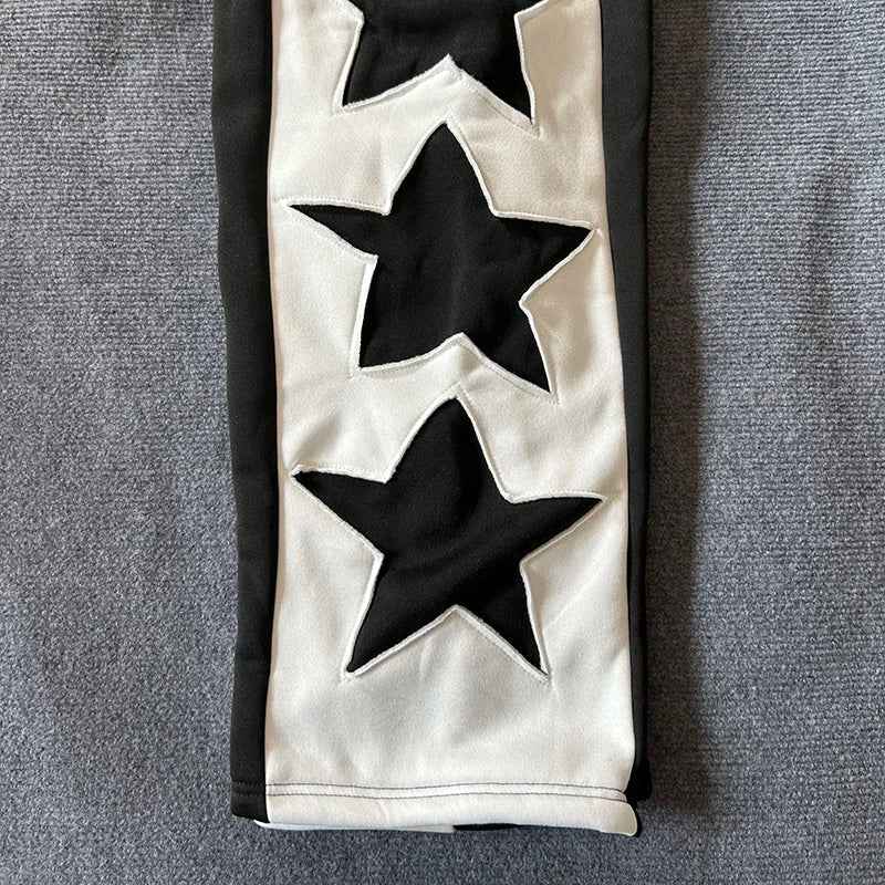 Star Patch Color Block Wide Leg Sweatpants