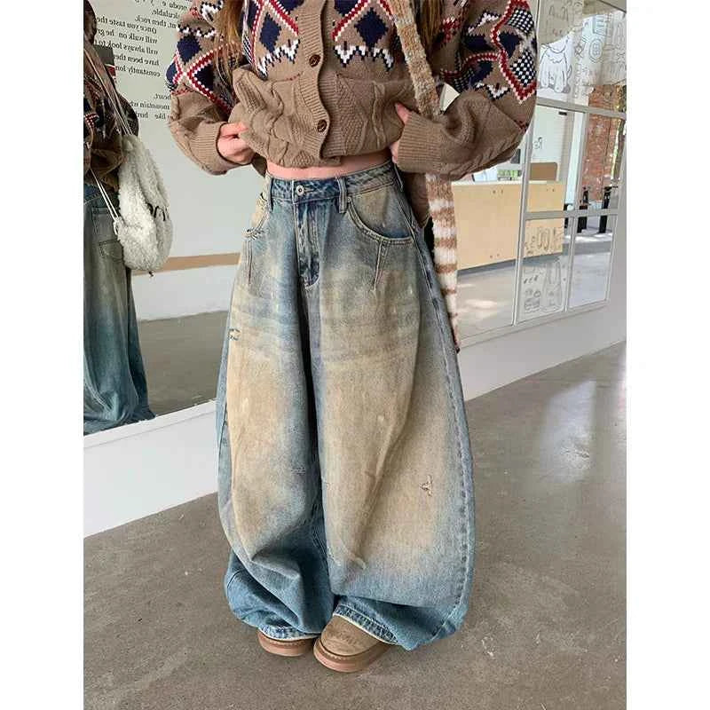 Y2K Streetwear Blue 2000s Style Oversized Hip Hop Jeans