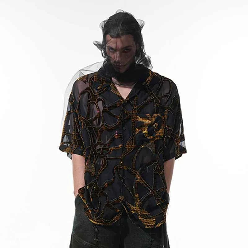 Diamond Snake Lapel Loose Short Sleeve Shirt
