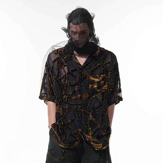 Diamond Snake Lapel Loose Short Sleeve Shirt