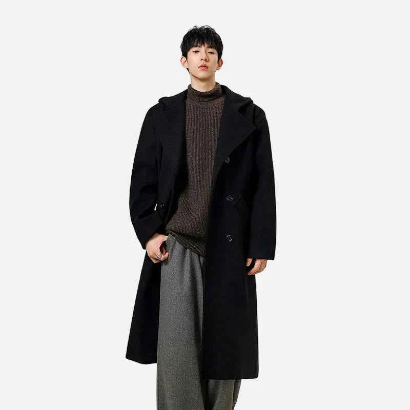 Stylish Double Breasted Wool Hooded Suit Coat