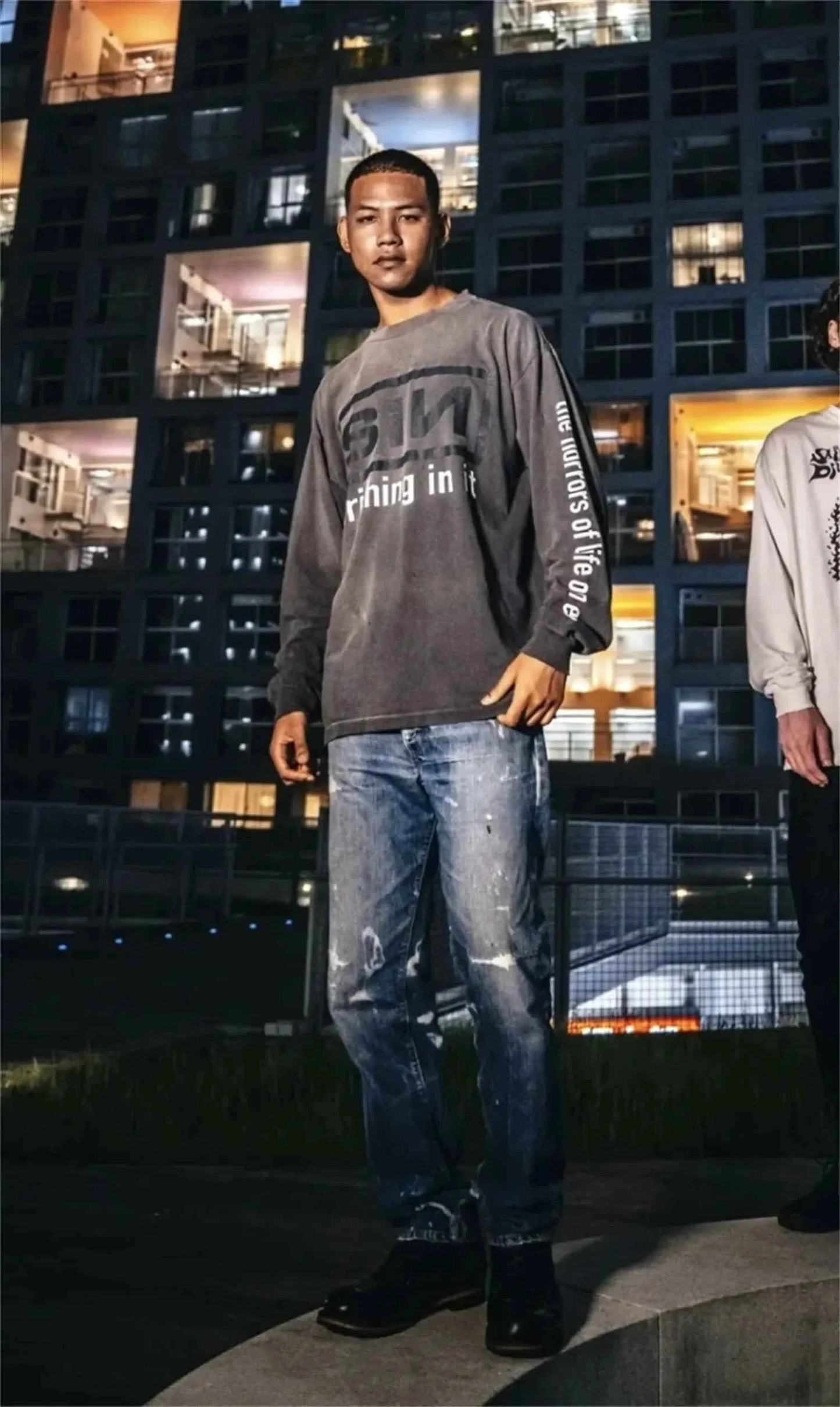 Retro Vintage Sin Print Distressed Long Sleeve T-Shirt