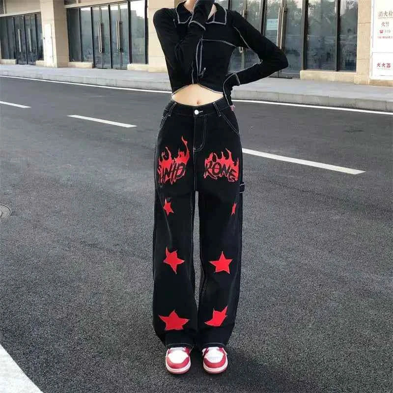 Vintage Hip Hop Red Star Painted Jeans