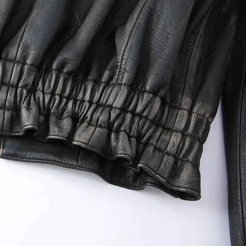 Real Sheepskin Distressed Leather Zipper Jacket