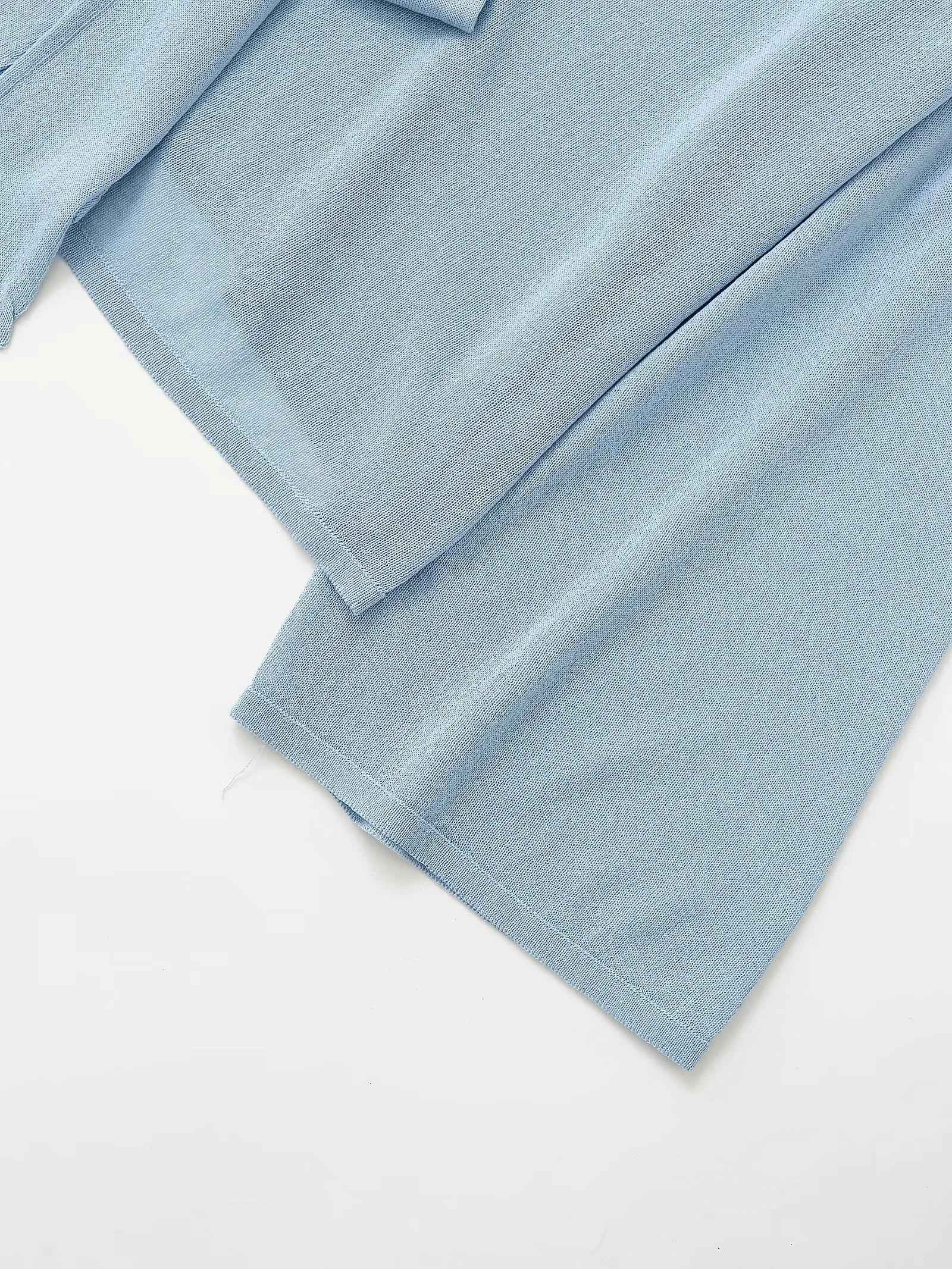 Light Blue French Casual Knitted T-Shirt