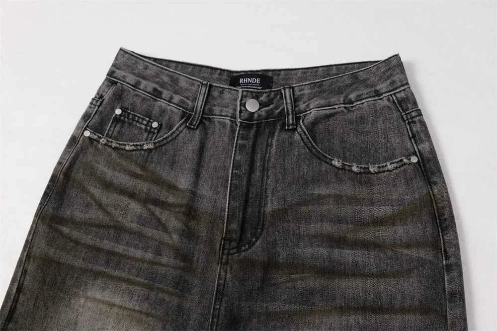 Men Scratch Distressed Ripped Straight Leg Jeans