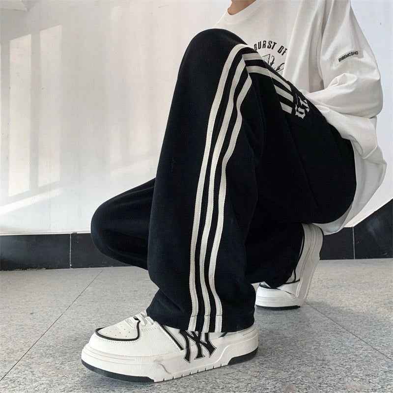Casual High Waist Striped Black Sweatpants