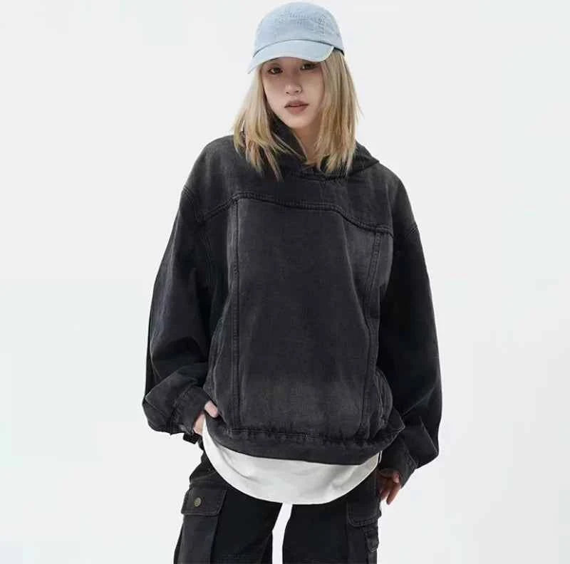 Retro American Style Couple Denim Hoodie