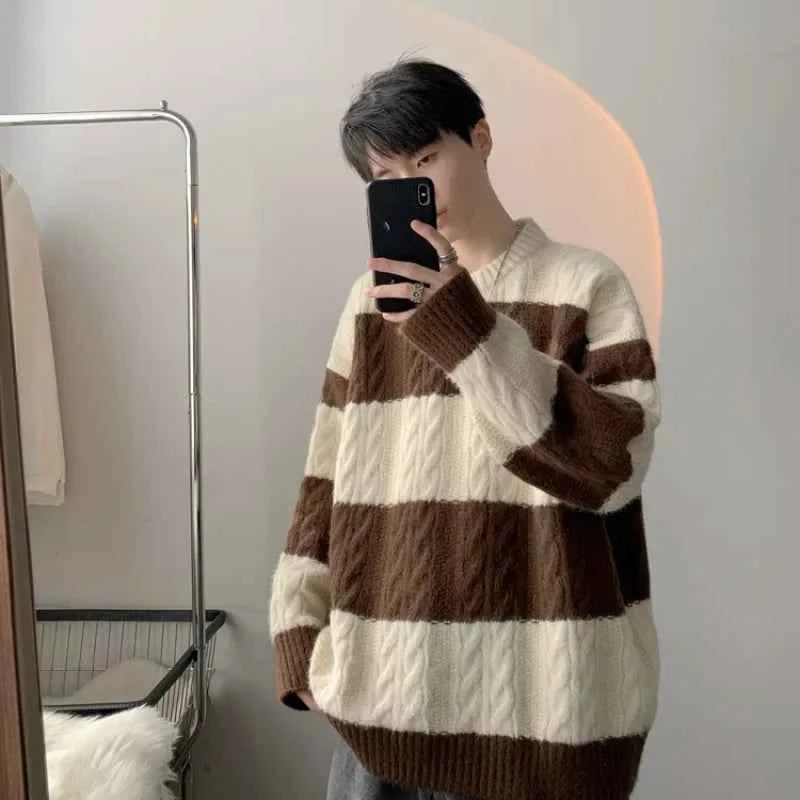 Streetwear Cozy Striped Casual Knitwear Sweater