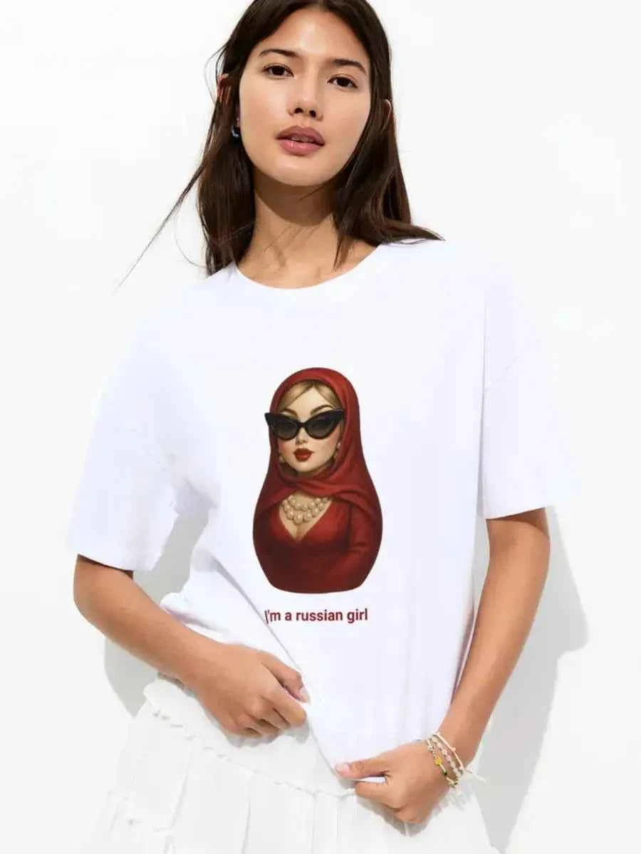 Versatile American Style Cartoon Print Casual T-Shirt
