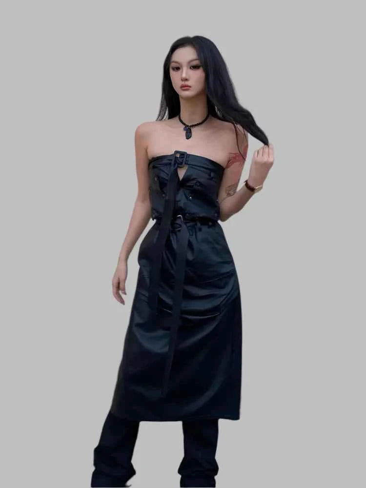 Luxury Black PU Leather Maxi Skirt