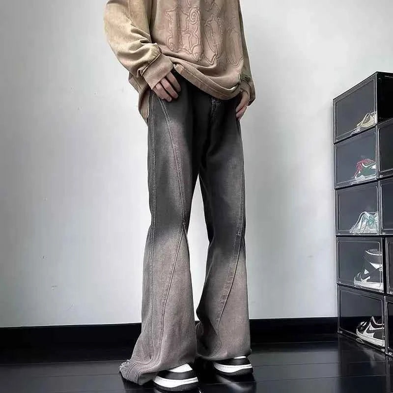 Streetwear Vintage Gray Wide Leg Flare Jeans
