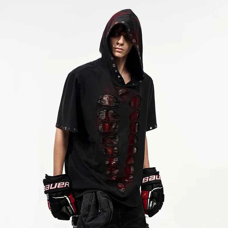 Insulated Contrast Color Sequins Hooded T-Shirt