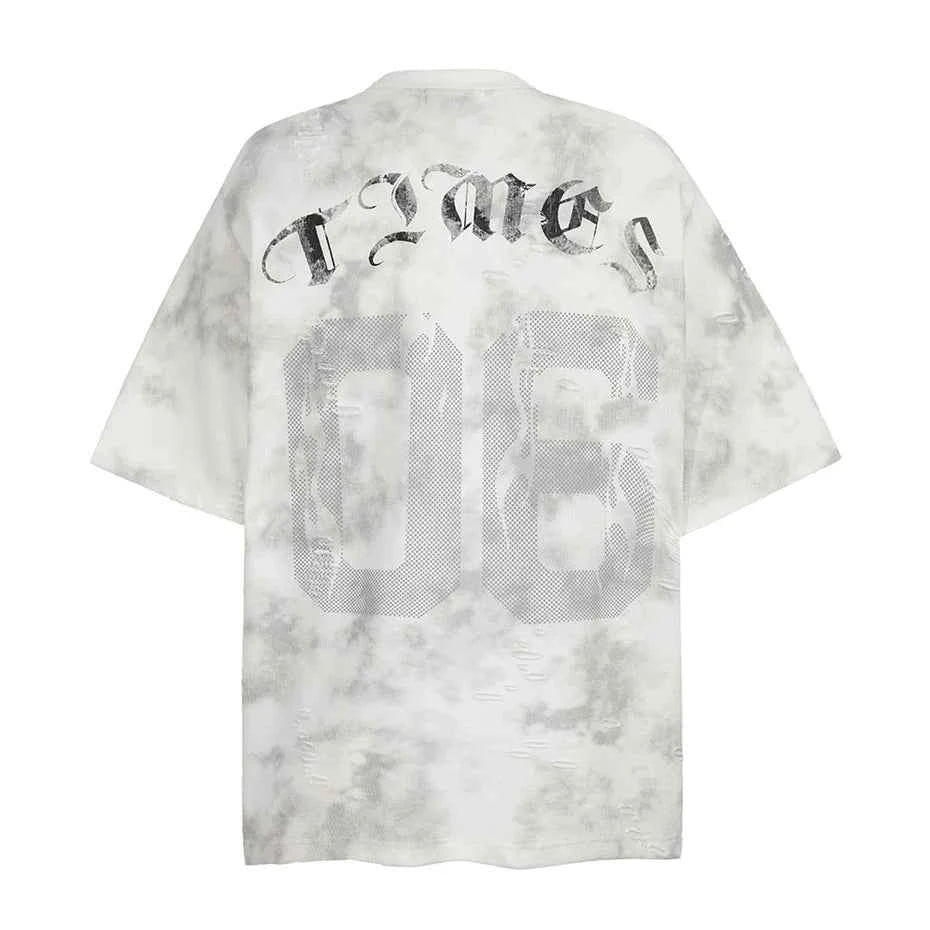 Trendy Oversize Tie Dye Ripped Short Sleeve T-Shirt