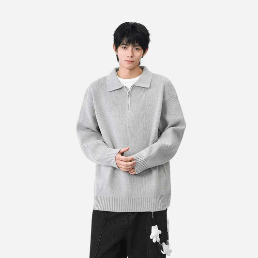 Comfortable Ribbed Knit Half Zipper Sweater