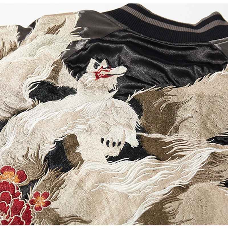 Streetwear Floral Fox Embroidered Loose Varsity Jacket