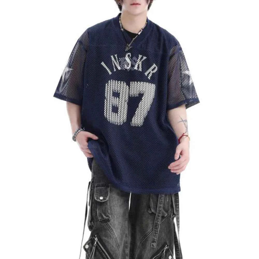 Retro American Style Mesh Hollow Letter T-Shirt