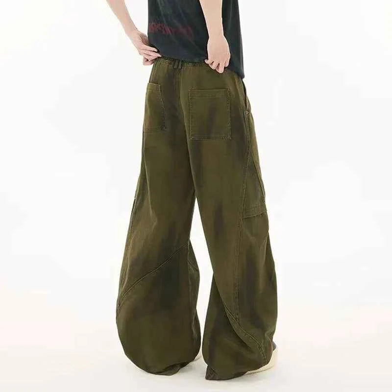 Contrast Green Casual Straight Wide Leg Jeans