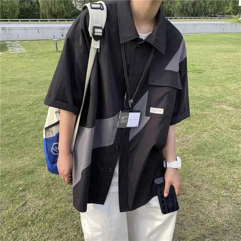 Versatile Japanese Casual Contrast Color Shirt