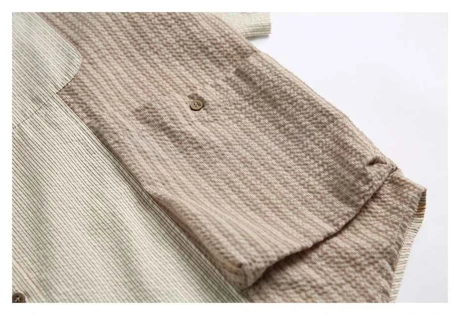 Oversized Striped Splicing Short Sleeve Casual Shirt
