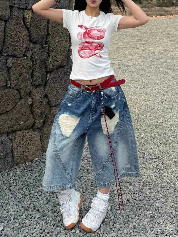 Vintage High Waist Ripped Denim Jeans
