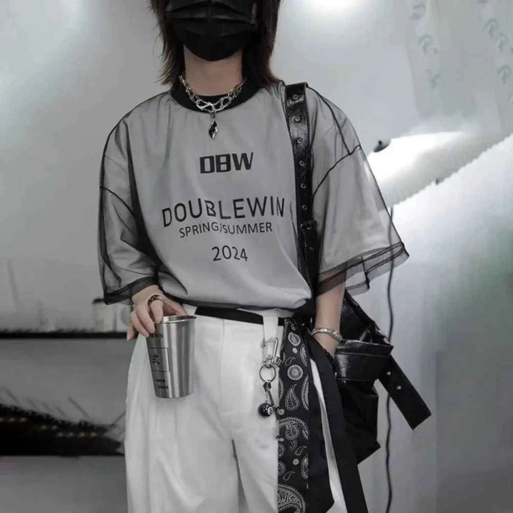 Investment Piece Mesh Design Short Sleeve T-Shirt