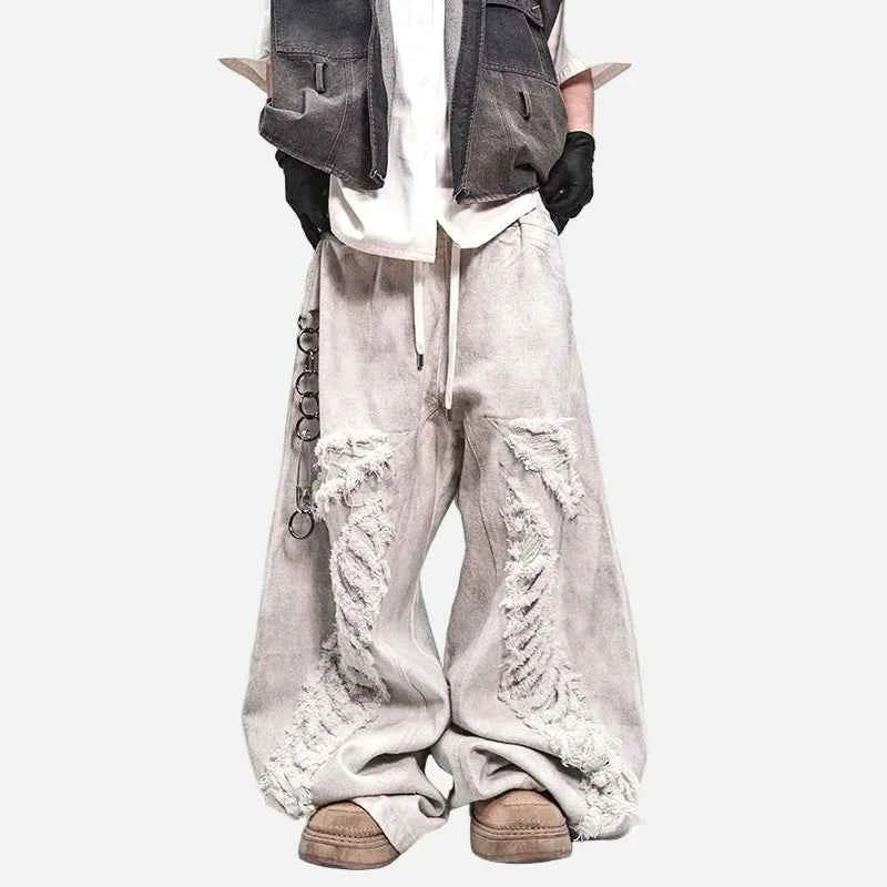Streetwear High Street Patched Wide Leg Jeans