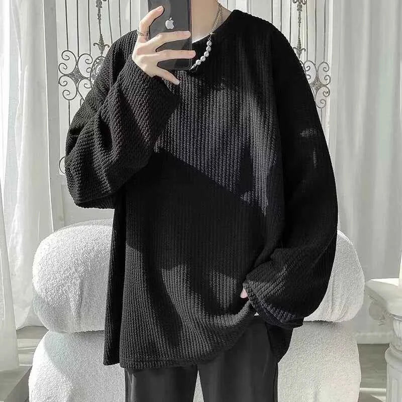 Men's Cool Solid Color Jacquard Waffle Casual Sweater