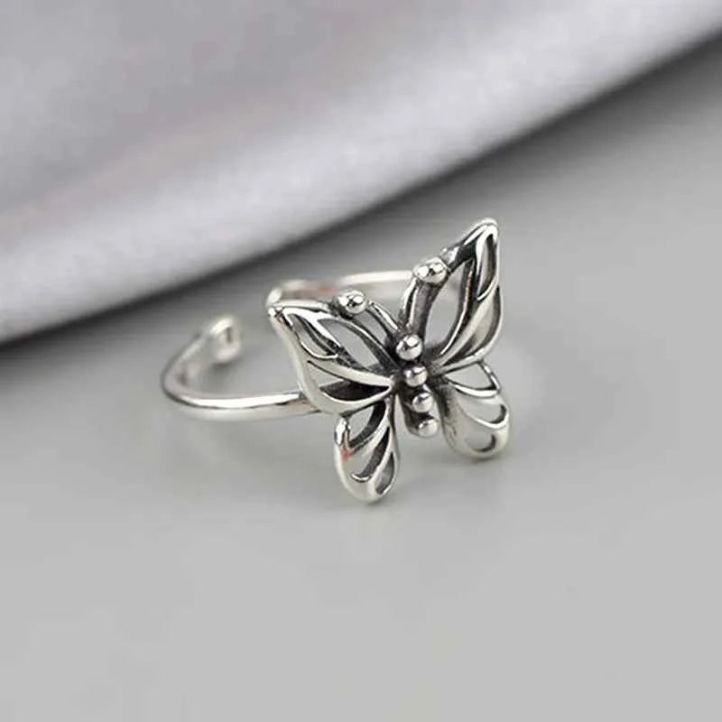 Butterfly Punk Gothic Adjustable Silver Ring