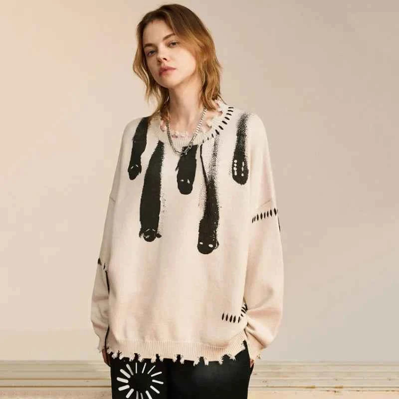 Tassel Design Personality Printed Sweater
