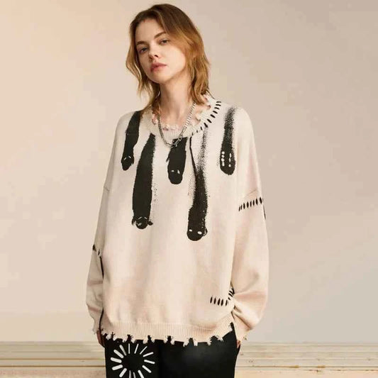 Tassel Design Personality Printed Sweater