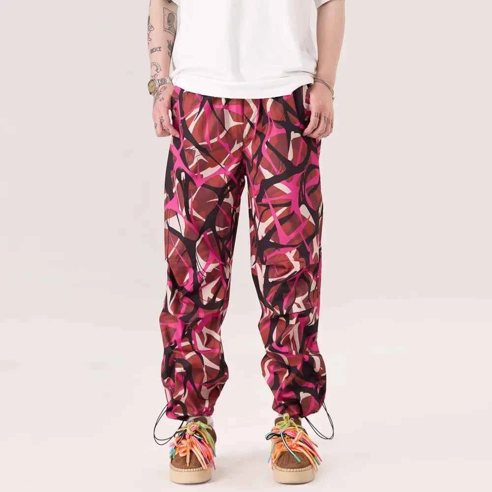 Thorn Flower Printed Camouflage Baggy Pants