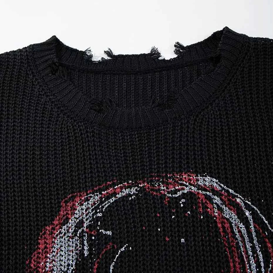 Gothic Oversized Skulls Graphic Sleevless Ripped Sweater