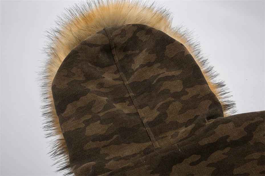 Winter Camouflage Fox Fur Collar Parkas Jacket